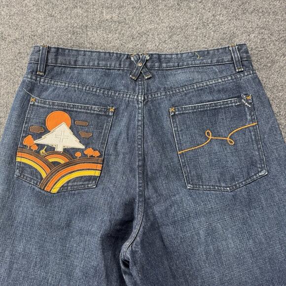 Y2K LRG Baggy Denim Jean Shorts Wide Leg JNCO Style Hip Hop Embroidered Size 36 - Picture 1 of 8